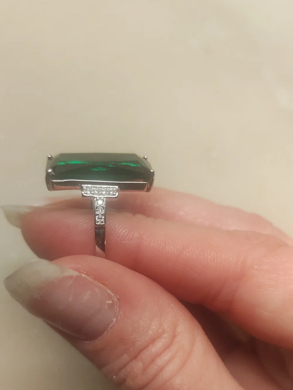 BOGO! NEW! Emerald Cut Large Green CZ Ring Size 6